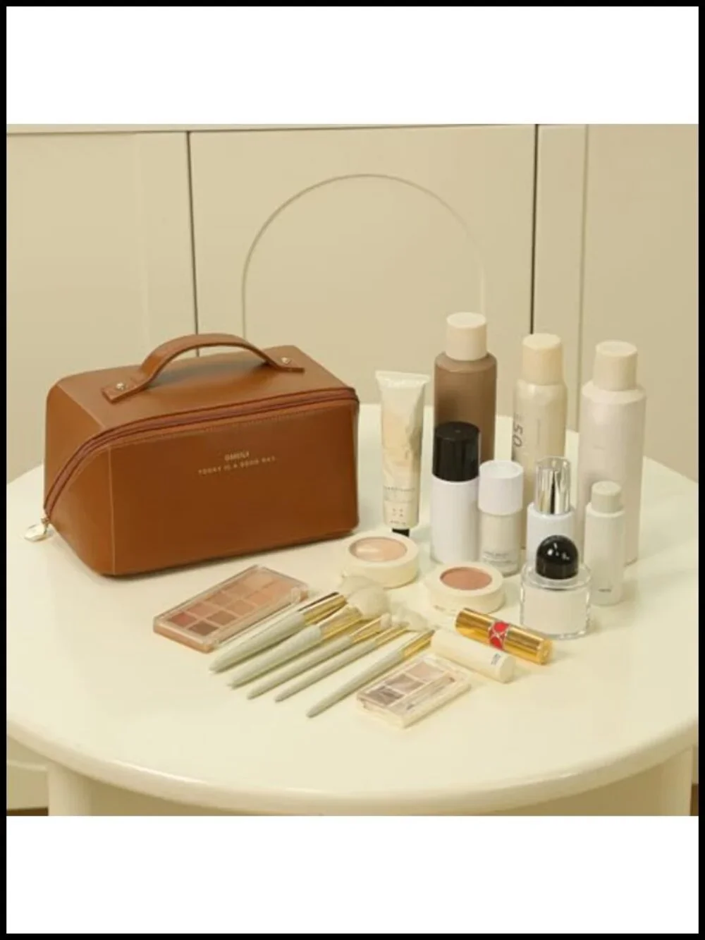 Large Travel Makeup Bag Faux Leather Toiletry Organizer with Compartments